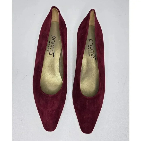 Vintage Paloma Bordeaux Red Suede High Heels Pumps Shoes 8 1/2 B ITALY NWOT - Picture 2 of 9